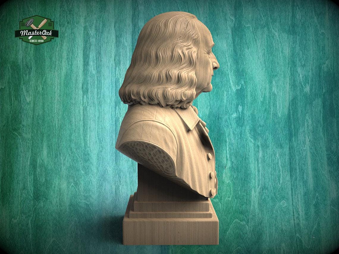 Wooden Benjamin Franklin Sculpture | Hand-Sanded & Hand-Toned | American History Decor