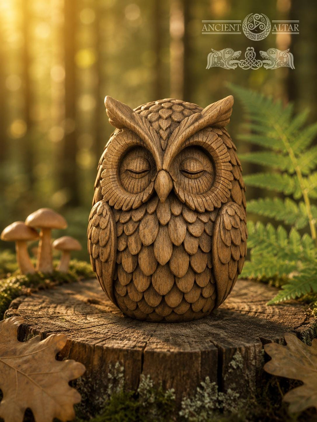 Wooden Owl Figurine, Oak Forest Guardian, Sleeping Owl Statue, Woodland Decor, Meditation Gift, Cozy Shelf Decor
