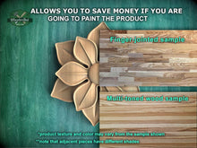 Load image into Gallery viewer, The image is a promotional image for Master Oak Paint, showcasing a wooden sample of a product. It features a close-up of a wooden leaf-like object and a multi-toned wood sample, highlighting the different textures and colors of the product. The text on the image encourages viewers to save money by painting the product, and it provides a finger-jointed sample and a multi-toned wood sample to demonstrate the variety of options available.

