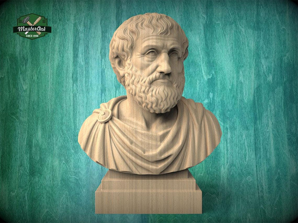 Aristotle Bust, Hand-Finished Wood Sculpture | Greek Philosophy Decor