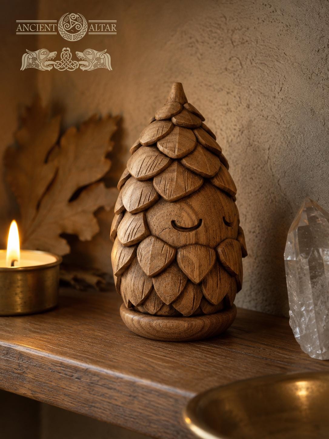 Pinecone Keeper Wooden Forest Spirit, Oak Woodland Figurine, Cute Nature Guardian, Rustic Cottagecore Decor, Small Fantasy Gift