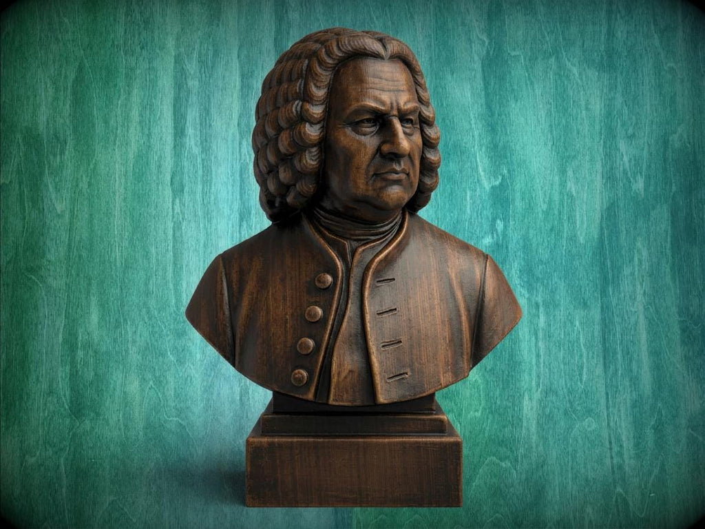 Johann Sebastian Bach Bust, Hand-Finished Wood Sculpture | Baroque Composer Decor