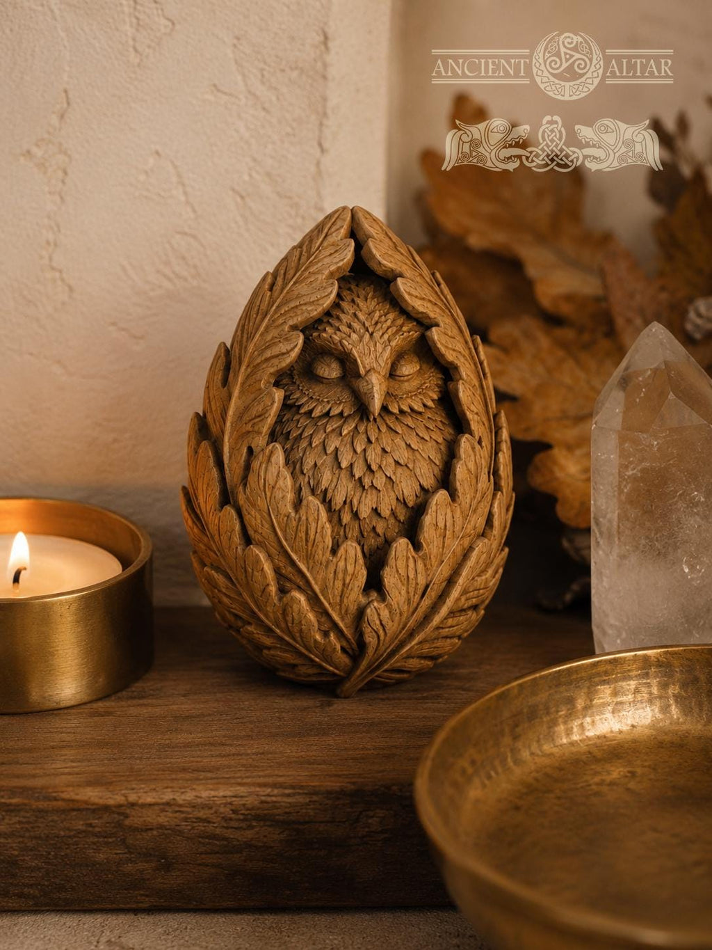 Sleeping Owl Forest Spirit, Carved Oak Owl Figurine, Woodland Guardian Statue, Nature Lover Gift, Rustic Forest Decor