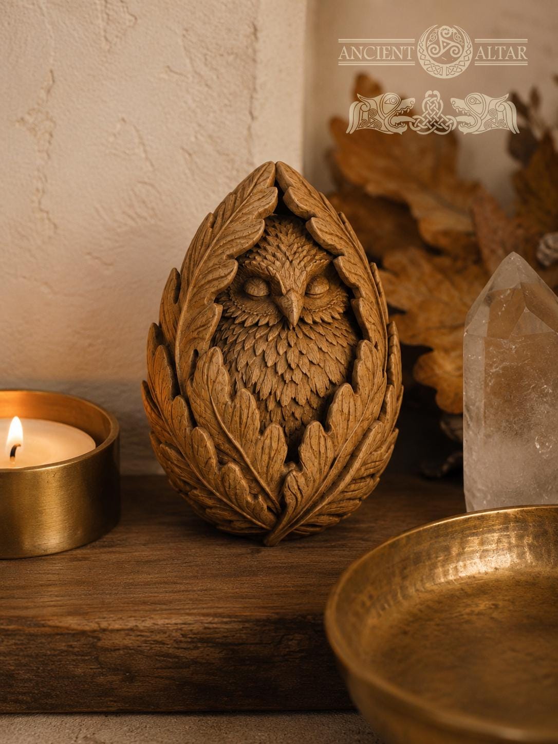Sleeping Owl Forest Spirit, Carved Oak Owl Figurine, Woodland Guardian Statue, Nature Lover Gift, Rustic Forest Decor