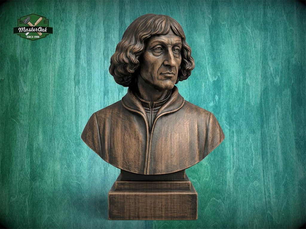 Nicolaus Copernicus Bust, Hand-Finished Wood Sculpture | Astronomy Decor