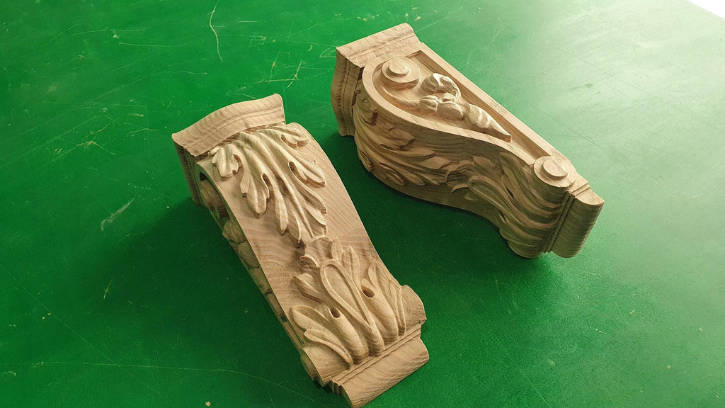 Decorative carved wooden brackets, unpainted, set of 2 pcs.