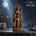 Artemis Huntress Statue with Deer, Wooden Greek Moon Goddess Figurine, Woodland Altar Decor, Archery and Nature Lover Gift