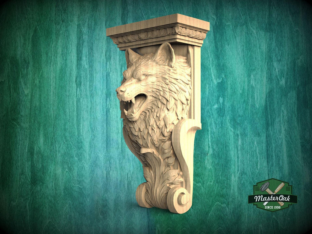 Carved Wolf Head Corbel Wooden Bracket Classical Architectural Decor