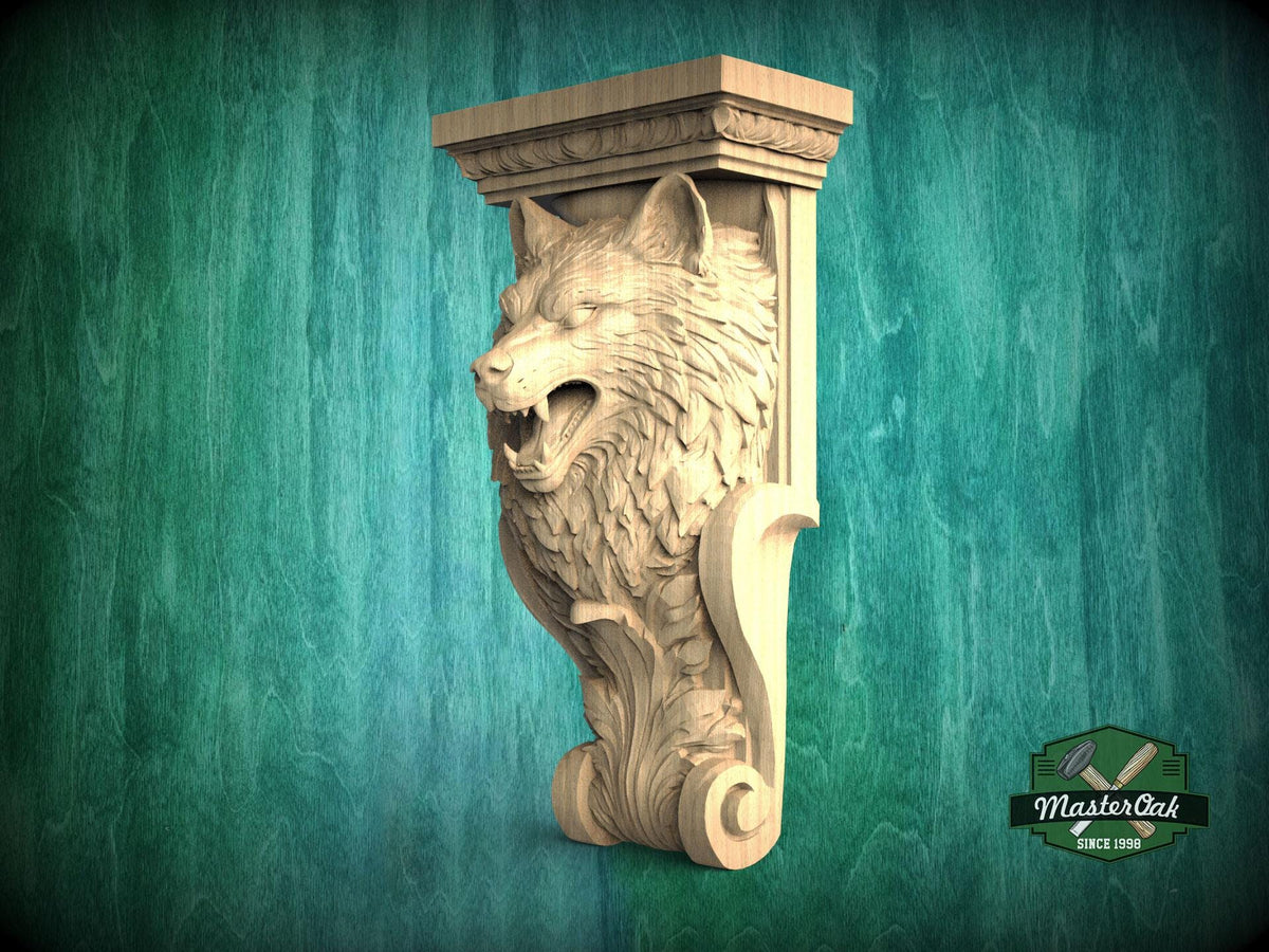 Carved Wolf Head Corbel Wooden Bracket Classical Architectural Decor