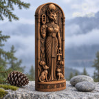 Bastet Statue with Kittens, Egyptian Cat Goddess Figurine, Wooden Altar Decor, Ancient Egypt Deity Sculpture, Pagan Gift