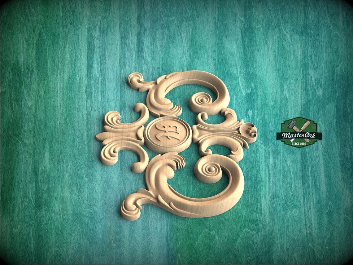 Personalized Regal Elegance: Ornamental Wooden Crest Applique, 1pc, Unpainted, Decorative Wood Trim, Wood Carved Applique Onlay
