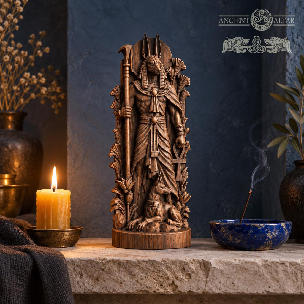 Carved Anubis Statue – Egyptian God of the Afterlife, Pagan Altar & Ancient Egypt Home Decor