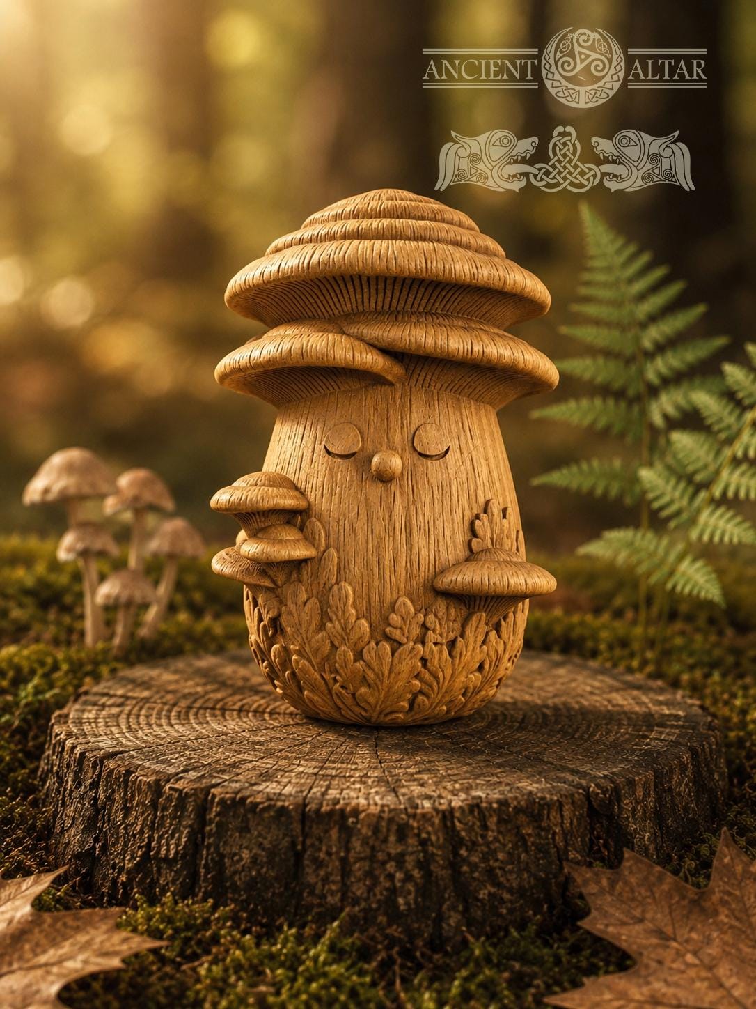 Wooden Mushroom Spirit Figurine, Oak Forest Guardian, Cottagecore Woodland Decor, Small Nature Lover Gift