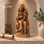 King David Playing Harp Statue, Solid Oak Biblical Sculpture, Seated Musician Figurine, Judaica Home Decor, Religious Gift