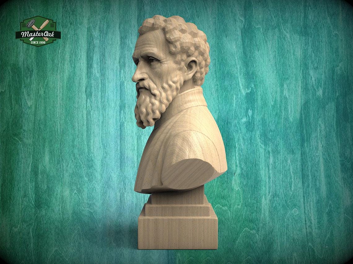 Michelangelo Bust | Carved & Hand-Finished Wood Statue | Gift for Artists and Sculptors