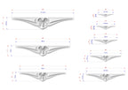 a series of sketches or drawings of a decorative metal piece, likely a sculpture or a piece of jewelry. The sketches are labeled with measurements and dimensions, providing a visual representation of the piece's design and size.