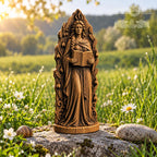 Brigid Goddess Statue with Book and Sacred Flame, Wooden Celtic Deity Figurine, Imbolc Altar Decor, Irish Pagan Gift