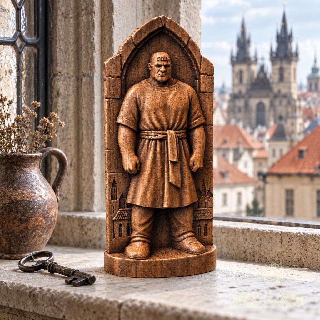 Golem of Prague Statue, Solid Oak Jewish Folklore Sculpture, Gothic Arch and Old Town Details, Judaica Decor, Fantasy Collector Gift
