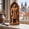 Golem of Prague Statue, Solid Oak Jewish Folklore Sculpture, Gothic Arch and Old Town Details, Judaica Decor, Fantasy Collector Gift