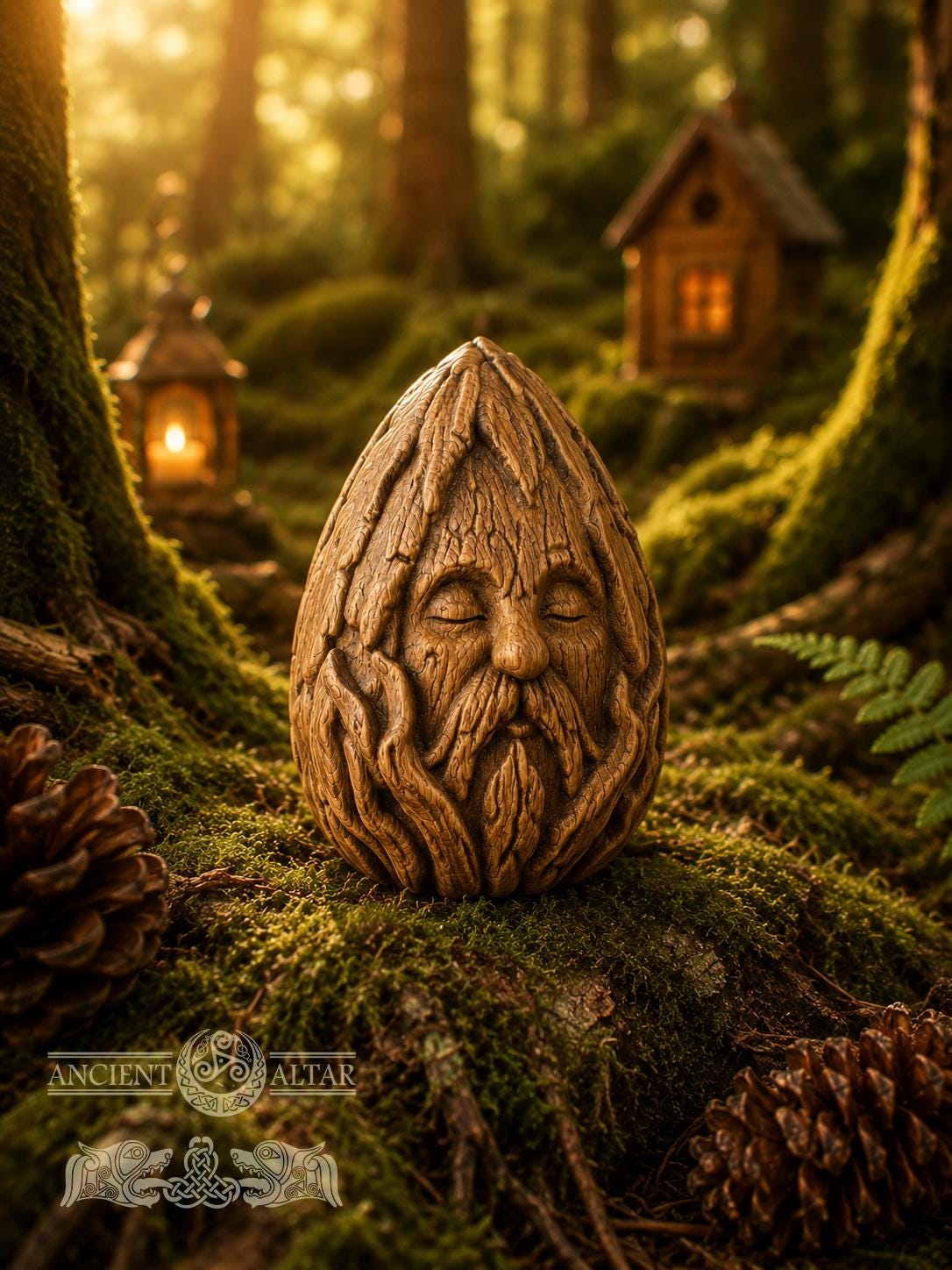 Wooden Forest Spirit Figurine – Ancient Bark Sage, Woodland Guardian Decor