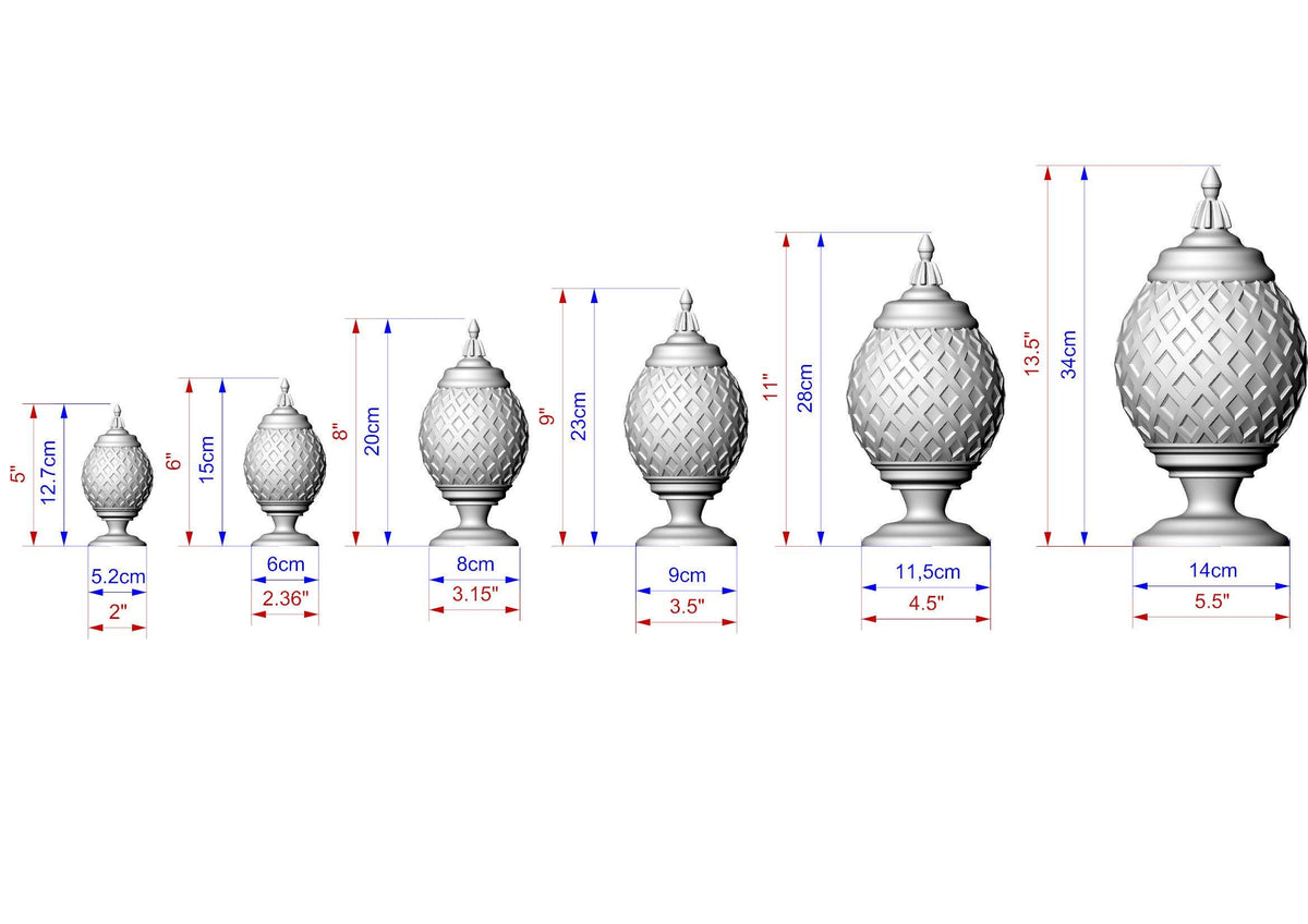 Grid Shaped Finial For Staircases, Carved Post Finials with square base, Staircase Newel Post Cap, Bed finials