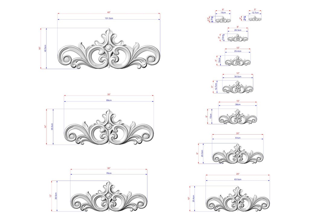 Ornate Scroll Crest with Central Bloom – Decorative Wood Accent