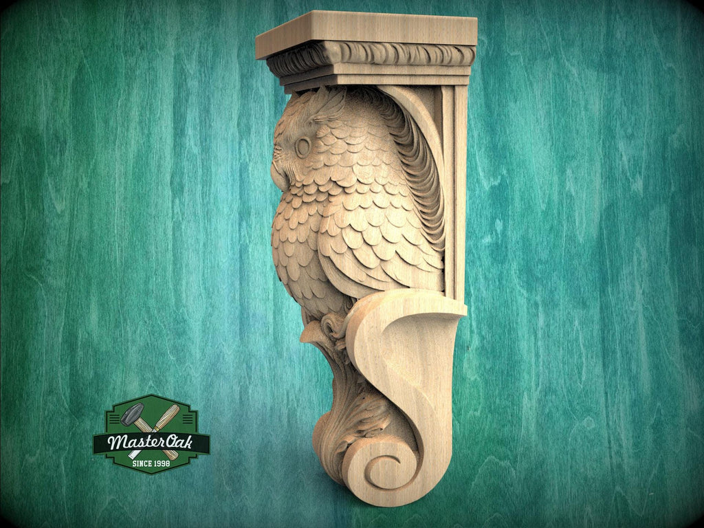 Owl Wall Bracket – Carved Wood Corbel for Mantel, Cabinet or Shelf