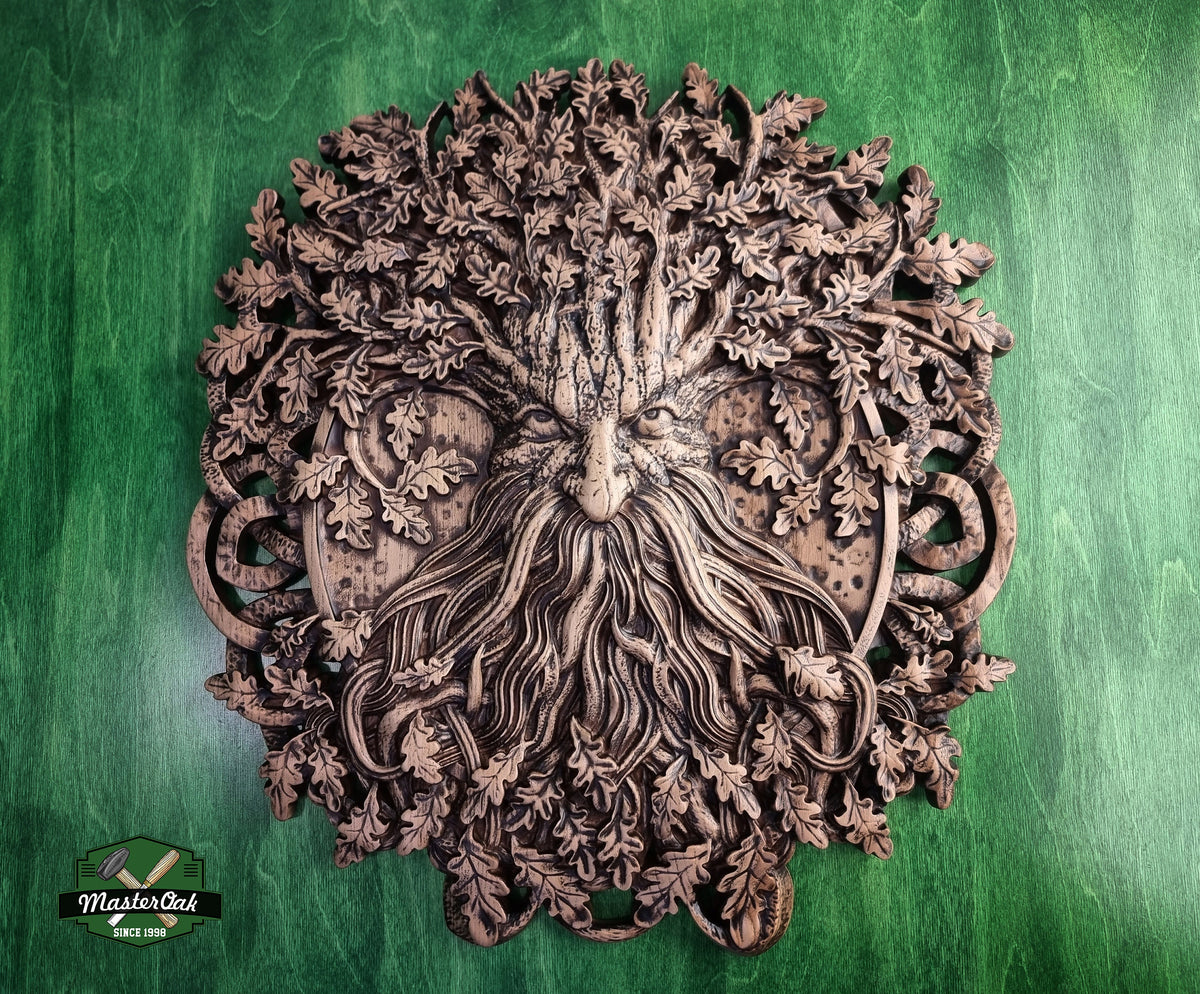 Oak Tree Face Wooden Carving, Wisdom Spirit Relief, Handcrafted Nature Art