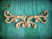 Load image into Gallery viewer, Grand Scroll Wood Applique – Ornamental Crest with Flowing Curves
