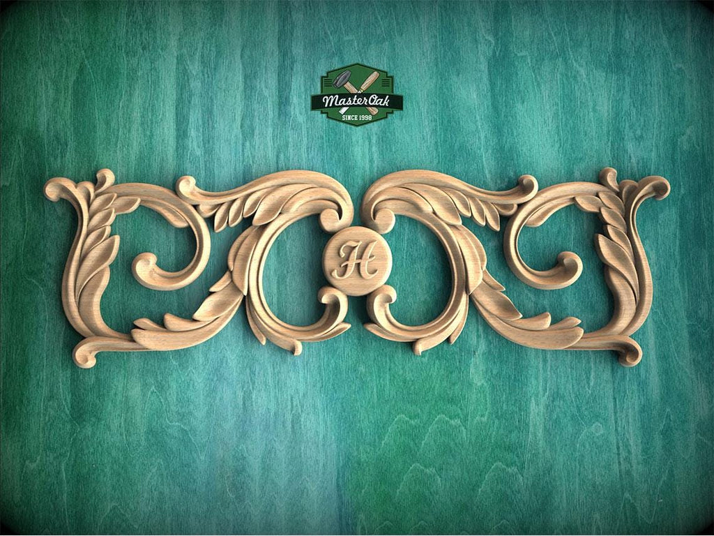 Personalized Unpainted Wood Carved Applique Onlay, 1pc, Home Wall Embellishments, Furniture Carving, Wood Onlay
