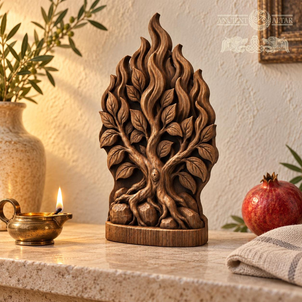 Burning Bush Oak Wood Sculpture, Biblical Tree with Flames, Judaica Decor, Exodus Inspired Wooden Relief, Religious Gift
