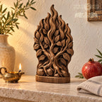 Burning Bush Oak Wood Sculpture, Biblical Tree with Flames, Judaica Decor, Exodus Inspired Wooden Relief, Religious Gift