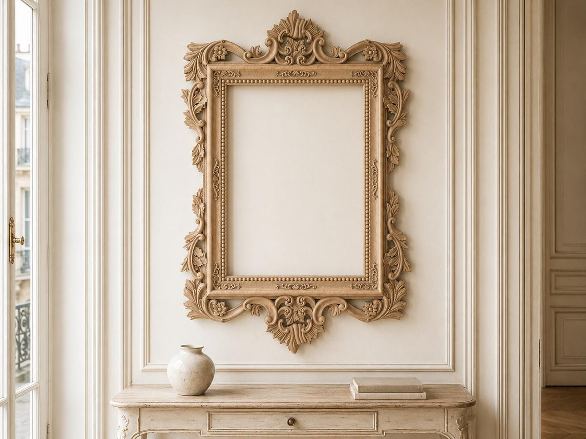 Luxurious Baroque Wooden Frame with Intricate Carvings for Mirrors and Art, 1pc, Carved Frame, carved decoration of wood, wooden art