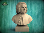 Johann Sebastian Bach Bust, Hand-Finished Wood Sculpture | Baroque Composer Decor
