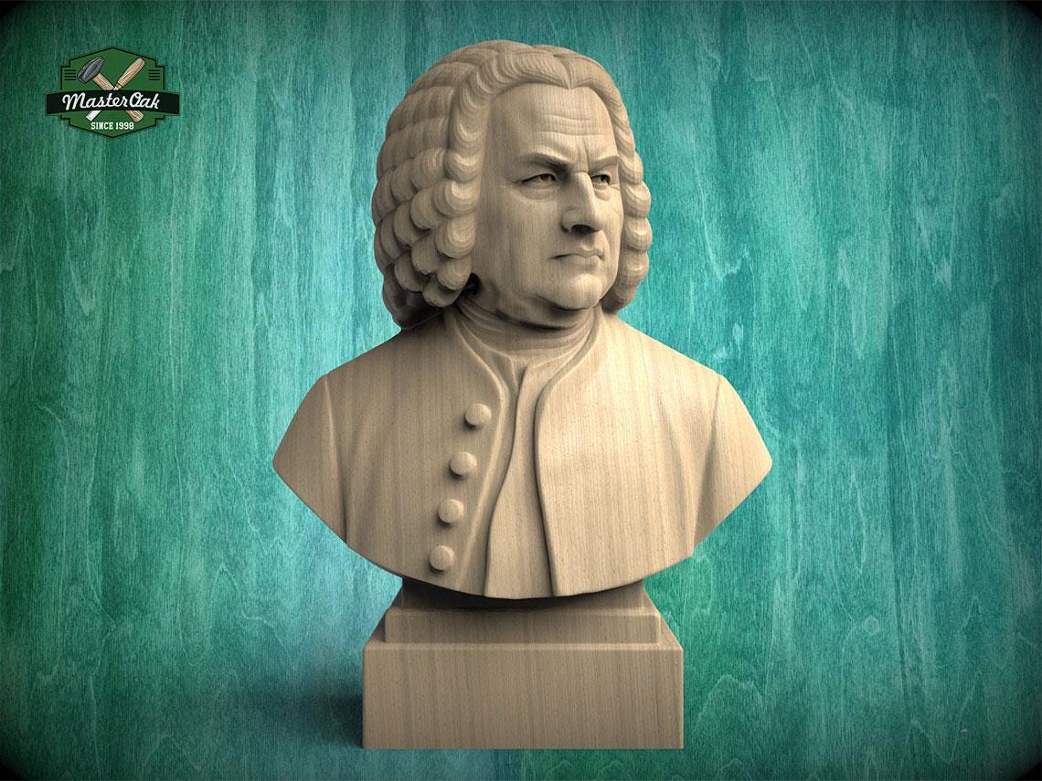 Johann Sebastian Bach Bust, Hand-Finished Wood Sculpture | Baroque Composer Decor