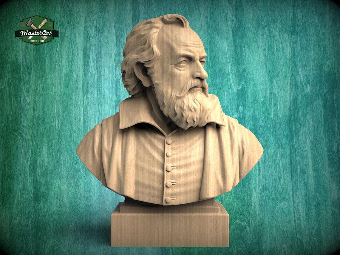 Galileo Galilei Bust, Hand-Finished Wood Sculpture | Astronomy & Science Decor