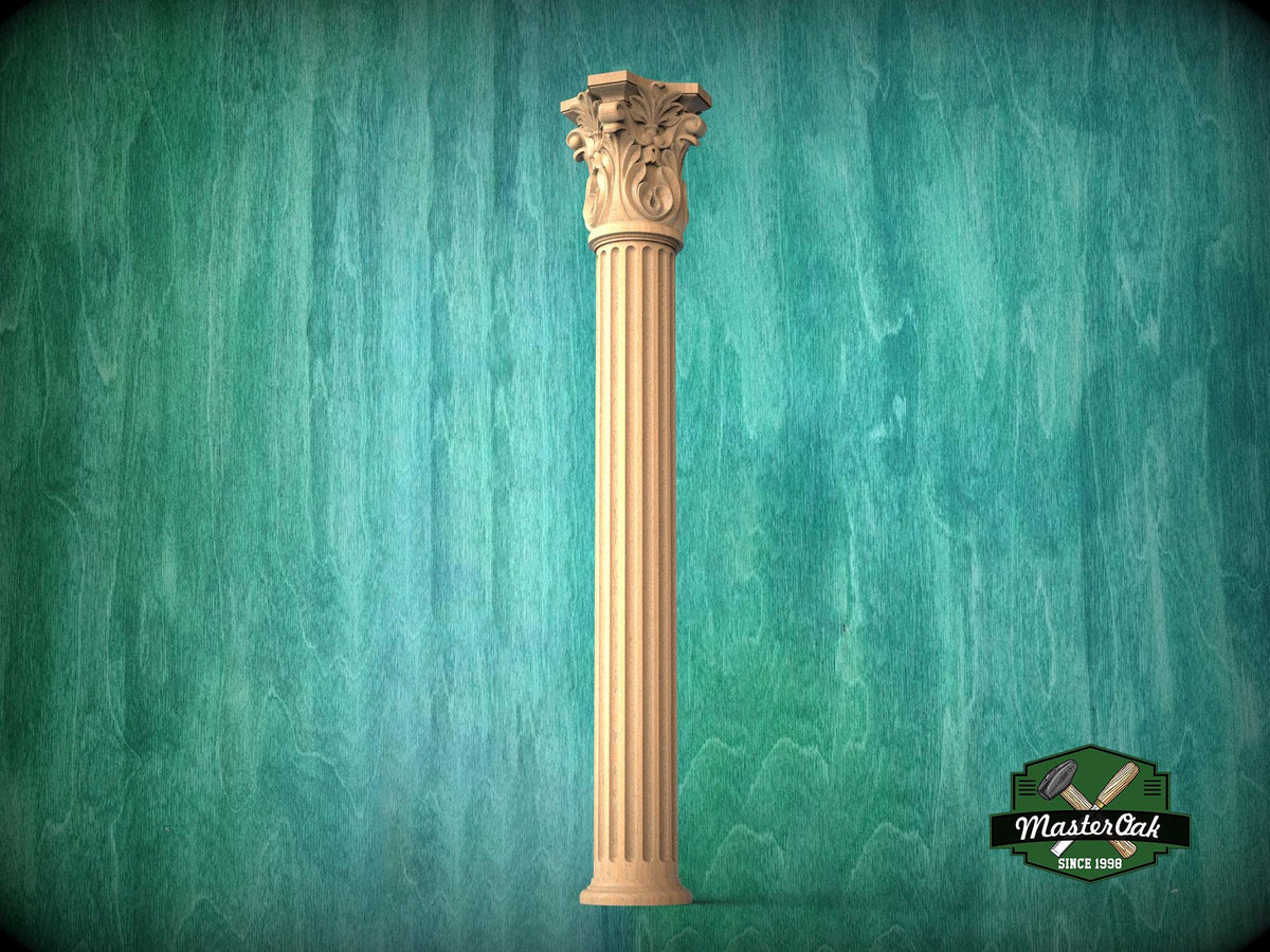 Classical Corinthian Column in Wood for Architectural Elegance, wood capital with acanthus leaves, Carved Wooden Capital, 1 piece, unpainted