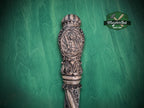 Carved Wood Cane with Archangel Michael – Christian Walking Staff Decor, Painted, religion stick