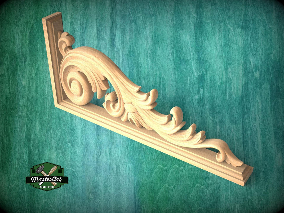 Ornate Wooden Doorway Corner Bracket with Acanthus Scrolls