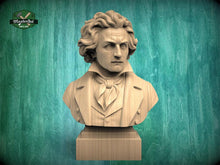 Load image into Gallery viewer, Beethoven Bust Statue | CNC-Carved Wood, Hand-Sanded &amp; Toned | Piano Room Decor
