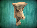 Boar Head Wood Corbel – Carved Rustic Wall Bracket for Shelves and Decor