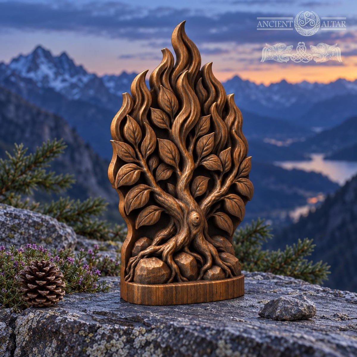 Burning Bush Oak Wood Sculpture, Biblical Tree with Flames, Judaica Decor, Exodus Inspired Wooden Relief, Religious Gift