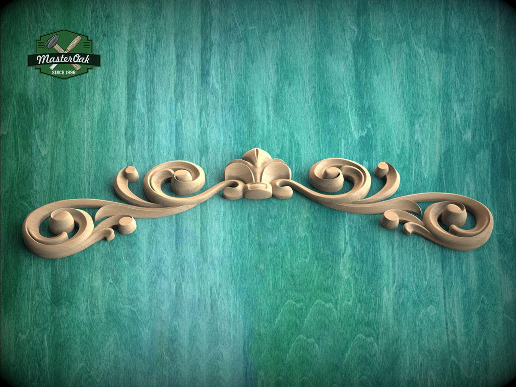 Large Floral Wood Applique – Ornate Carved Decoration for Furniture