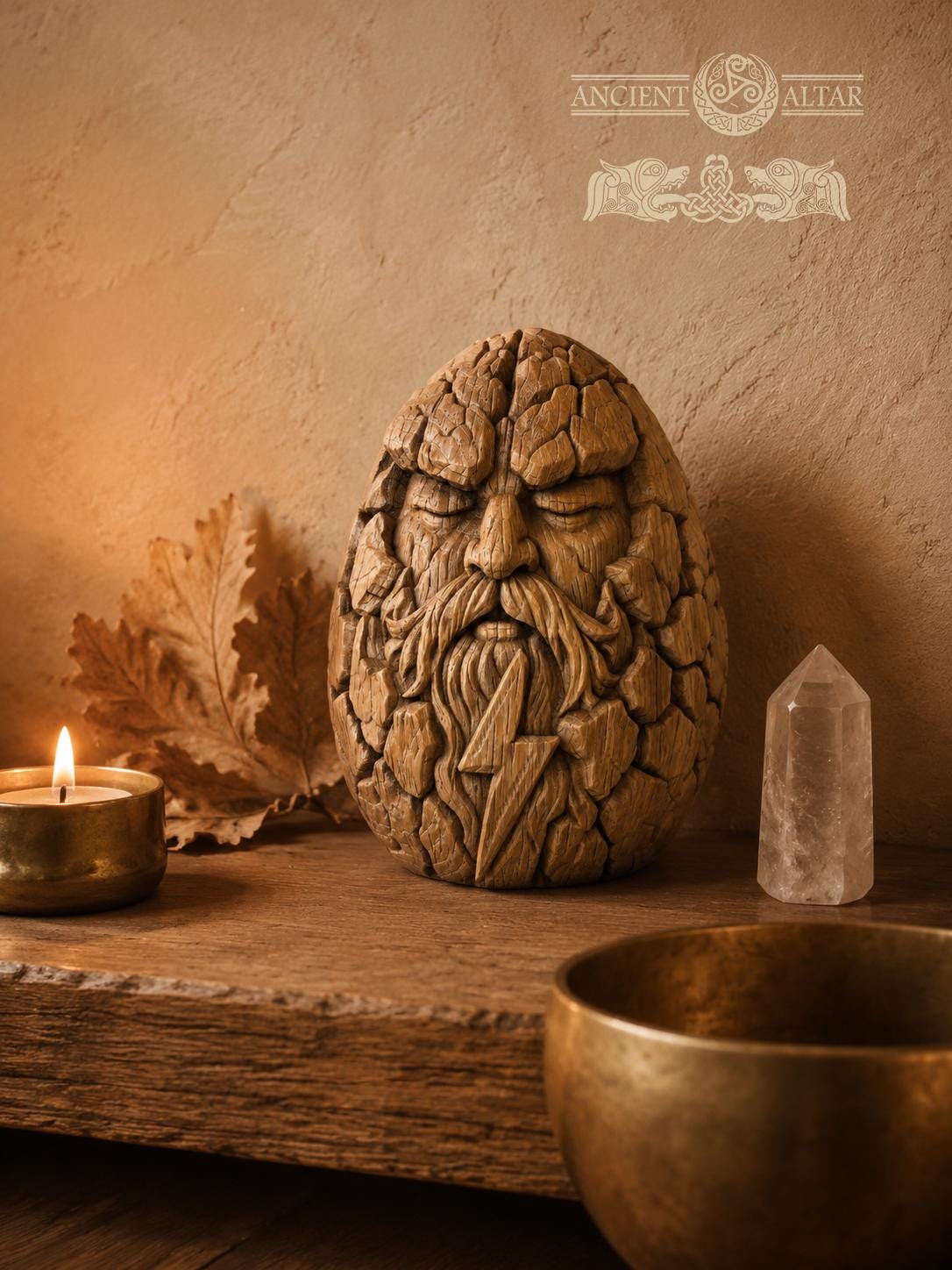 Thunder Heart Wooden Figurine, Oak Norse God Statue, Viking Thunder Guardian, Small Pagan Altar Decor
