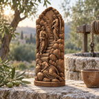 Jacob's Ladder Oak Wood Sculpture, Sleeping Jacob and Angels Relief, Biblical Dream Scene, Judaica Decor, Religious Gift
