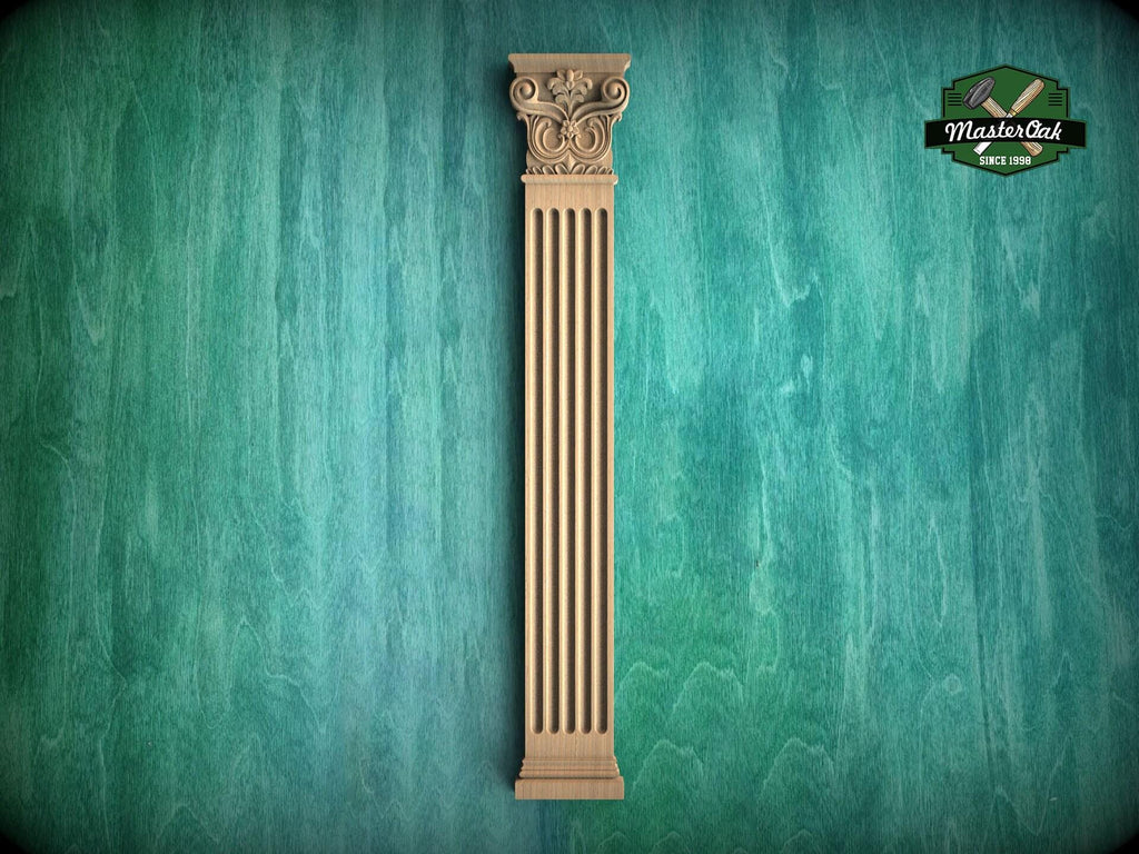 Wooden Carved Classic Corinthian Column Pilaster,  wood ionic  pilaster, 1pc, Unpainted, Carved Wood Trim Post Pillars, Flat Back Columns