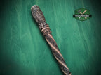 Carved Wood Cane with Archangel Michael – Christian Walking Staff Decor, Painted, religion stick
