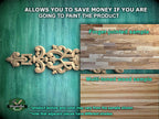 a picture of some wood carvings on a wall