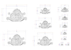 various sizes of ornate, decorative elements, such as a floral design, a scrollwork, and a shell-like motif. The elements are depicted in a detailed, intricate manner, showcasing the craftsmanship and artistry involved in their creation.