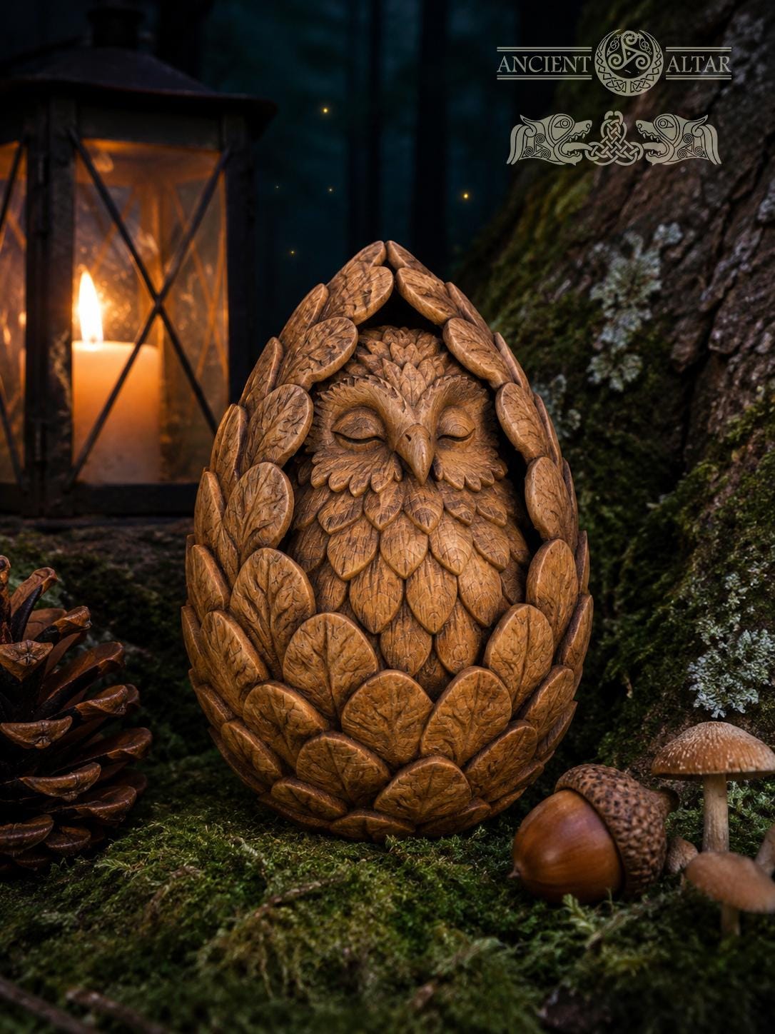 Oak Owl Guardian Figurine, Wooden Forest Spirit, Nursery Decor, Woodland Baby Room Gift, Sleeping Owl Statue, Good Luck Charm